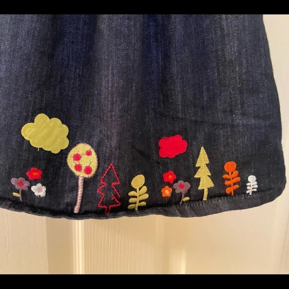 Orchestra Baby Girls Dress Denim Embroidered Trees Flowers Size 9 Months